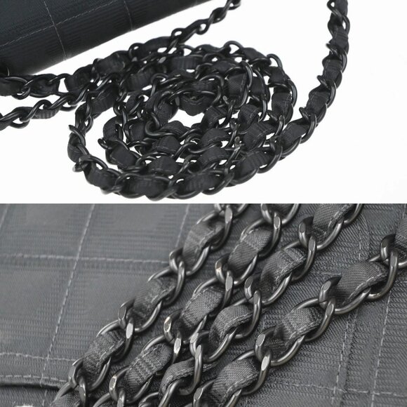 CHANEL CC Logo New Travel Line Chain Shoulder Bag Canvas Leather Black 310RP04 - Picture 14 of 16